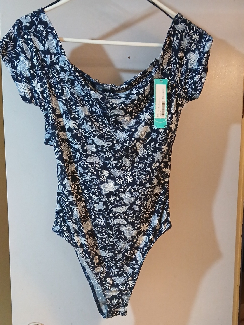 Women's Navy Floral Scoop-Neck Bodysuit